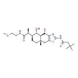 ChemSpider 2D Image | N-[(4S,4aS,5S,6S,8aS)-5-Hydroxy-6-{(2S)-1-[(2-methoxyethyl)amino]-1-oxo-2-propanyl}-4,8a-dimethyl-4,4a,5,6,7,8,8a,9-octahydronaphtho[2,3-d][1,3]thiazol-2-yl]-3,3-dimethylbutanamide | C25H41N3O4S