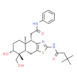 ChemSpider 2D Image | N-[(4S,4aR,7R,8R,8aS)-4-(2-Anilino-2-oxoethyl)-7-hydroxy-8-(hydroxymethyl)-4a,8-dimethyl-4,4a,5,6,7,8,8a,9-octahydronaphtho[2,3-d][1,3]thiazol-2-yl]-3,3-dimethylbutanamide | C28H39N3O4S