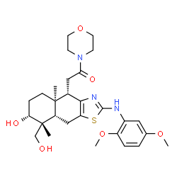 ChemSpider 2D Image | 2-[(4S,4aR,7R,8R,8aS)-2-[(2,5-Dimethoxyphenyl)amino]-7-hydroxy-8-(hydroxymethyl)-4a,8-dimethyl-4,4a,5,6,7,8,8a,9-octahydronaphtho[2,3-d][1,3]thiazol-4-yl]-1-(4-morpholinyl)ethanone | C28H39N3O6S