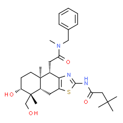 ChemSpider 2D Image | N-[(4S,4aR,7R,8R,8aS)-4-{2-[Benzyl(methyl)amino]-2-oxoethyl}-7-hydroxy-8-(hydroxymethyl)-4a,8-dimethyl-4,4a,5,6,7,8,8a,9-octahydronaphtho[2,3-d][1,3]thiazol-2-yl]-3,3-dimethylbutanamide | C30H43N3O4S
