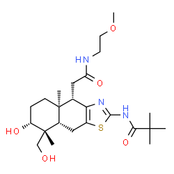 ChemSpider 2D Image | N-[(4S,4aR,7R,8R,8aS)-7-Hydroxy-8-(hydroxymethyl)-4-{2-[(2-methoxyethyl)amino]-2-oxoethyl}-4a,8-dimethyl-4,4a,5,6,7,8,8a,9-octahydronaphtho[2,3-d][1,3]thiazol-2-yl]-2,2-dimethylpropanamide | C24H39N3O5S