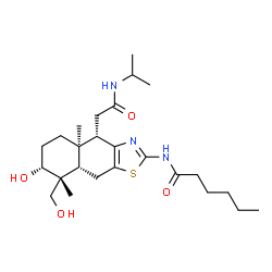 ChemSpider 2D Image | N-{(4S,4aR,7R,8R,8aS)-7-Hydroxy-8-(hydroxymethyl)-4-[2-(isopropylamino)-2-oxoethyl]-4a,8-dimethyl-4,4a,5,6,7,8,8a,9-octahydronaphtho[2,3-d][1,3]thiazol-2-yl}hexanamide | C25H41N3O4S