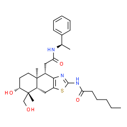 ChemSpider 2D Image | N-[(4S,4aR,7R,8R,8aS)-7-Hydroxy-8-(hydroxymethyl)-4a,8-dimethyl-4-(2-oxo-2-{[(1R)-1-phenylethyl]amino}ethyl)-4,4a,5,6,7,8,8a,9-octahydronaphtho[2,3-d][1,3]thiazol-2-yl]hexanamide | C30H43N3O4S