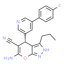 ChemSpider 2D Image | (4S)-6-Amino-4-[5-(4-fluorophenyl)-3-pyridinyl]-3-propyl-2,4-dihydropyrano[2,3-c]pyrazole-5-carbonitrile | C21H18FN5O