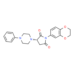 ChemSpider 2D Image | (3S)-1-(2,3-Dihydro-1,4-benzodioxin-6-yl)-3-(4-phenyl-1-piperazinyl)-2,5-pyrrolidinedione | C22H23N3O4