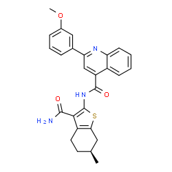 ChemSpider 2D Image | N-[(6S)-3-Carbamoyl-6-methyl-4,5,6,7-tetrahydro-1-benzothiophen-2-yl]-2-(3-methoxyphenyl)-4-quinolinecarboxamide | C27H25N3O3S