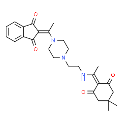 ChemSpider 2D Image | 2-(1-(4-(2-(1-(4,4-dimethyl-2,6-dioxocyclohexylidene)ethylamino)ethyl)piperazin-1-yl)ethylidene)-2H-indene-1,3-dione | C27H33N3O4