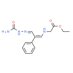 ChemSpider 2D Image | Ethyl N-[(1Z)-3-(carbamoylhydrazono)-2-phenyl-1-propen-1-yl]glycinate | C14H18N4O3