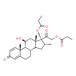 ChemSpider 2D Image | (9beta,11beta,14xi,16alpha)-11-Hydroxy-16-methyl-3,20-dioxopregna-1,4-diene-17,21-diyl dipropanoate | C28H38O7