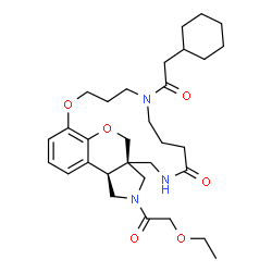 ChemSpider 2D Image | (1S,18R)-8-(Cyclohexylacetyl)-20-(ethoxyacetyl)-12,23-dioxa-3,8,20-triazatetracyclo[11.8.3.0~1,18~.0~17,24~]tetracosa-13(24),14,16-trien-4-one | C31H45N3O6