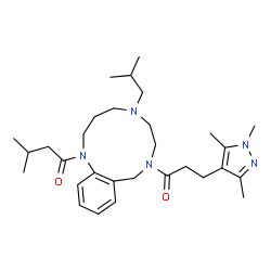 ChemSpider 2D Image | 1-{5-Isobutyl-8-[3-(1,3,5-trimethyl-1H-pyrazol-4-yl)propanoyl]-2,3,4,5,6,7,8,9-octahydro-1H-1,5,8-benzotriazacycloundecin-1-yl}-3-methyl-1-butanone | C30H47N5O2