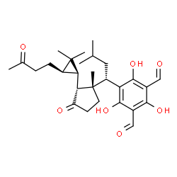 ChemSpider 2D Image | 5-[(1S)-1-{(1S,2R)-2-[(1R,3R)-2,2-Dimethyl-3-(3-oxobutyl)cyclopropyl]-1-methyl-3-oxocyclopentyl}-3-methylbutyl]-2,4,6-trihydroxyisophthalaldehyde | C28H38O7