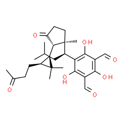 ChemSpider 2D Image | 5-[(1S)-1-{(1S,2S)-2-[(1S,3S)-2,2-Dimethyl-3-(3-oxobutyl)cyclopropyl]-1-methyl-3-oxocyclopentyl}-3-methylbutyl]-2,4,6-trihydroxyisophthalaldehyde | C28H38O7
