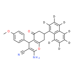 ChemSpider 2D Image | 2-Amino-4-(4-methoxyphenyl)-7-[(~2~H_7_)-1-naphthyl]-5-oxo-5,6,7,8-tetrahydro-4H-chromene-3-carbonitrile | C27H15D7N2O3