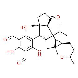 ChemSpider 2D Image | 5-[(1S)-1-{(1R,2S)-2-[(1R,3R)-2,2-Dimethyl-3-(3-oxobutyl)cyclopropyl]-1-methyl-3-oxocyclopentyl}-3-methylbutyl]-2,4,6-trihydroxyisophthalaldehyde | C28H38O7