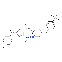 ChemSpider 2D Image | (8'S,9a'S)-8'-[Methyl(1-methyl-4-piperidinyl)amino]-1-[4-(2-methyl-2-propanyl)benzyl]tetrahydrospiro[piperidine-4,3'-pyrrolo[1,2-a][1,4]diazepine]-1',5'(2'H,4'H)-dione | C30H47N5O2