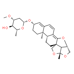 ChemSpider 2D Image | (2aS,4aS,9S,11aR,11bR,13aR)-2a,11a-Dimethyl-2a,4,4a,10,11,11a,11b,12,13,13b-decahydro-9H-2,3,5-trioxacyclopenta[3,4]pentaleno[1,6a-a]phenanthren-9-yl 2,6-dideoxy-3-O-methyl-beta-D-arabino-hexopyranosi
de | C28H38O7
