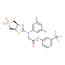 ChemSpider 2D Image | N~2~-(3,5-Dimethylphenyl)-N~2~-[(3aR,6aR)-5,5-dioxido-3a,4,6,6a-tetrahydrothieno[3,4-d][1,3]thiazol-2-yl]-N-[3-(trifluoromethyl)phenyl]glycinamide | C22H22F3N3O3S2