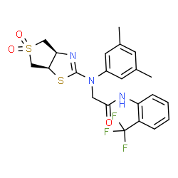 ChemSpider 2D Image | N~2~-(3,5-Dimethylphenyl)-N~2~-[(3aR,6aR)-5,5-dioxido-3a,4,6,6a-tetrahydrothieno[3,4-d][1,3]thiazol-2-yl]-N-[2-(trifluoromethyl)phenyl]glycinamide | C22H22F3N3O3S2
