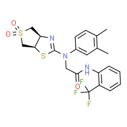ChemSpider 2D Image | N~2~-(3,4-Dimethylphenyl)-N~2~-[(3aR,6aR)-5,5-dioxido-3a,4,6,6a-tetrahydrothieno[3,4-d][1,3]thiazol-2-yl]-N-[2-(trifluoromethyl)phenyl]glycinamide | C22H22F3N3O3S2