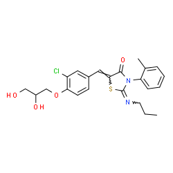 ChemSpider 2D Image | (2E,5Z)-5-[3-Chloro-4-(2,3-dihydroxypropoxy)benzylidene]-3-(2-methylphenyl)-2-(propylimino)-1,3-thiazolidin-4-one | C23H25ClN2O4S