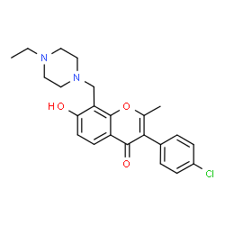ChemSpider 2D Image | 3-(4-Chlorophenyl)-8-[(4-ethyl-1-piperazinyl)methyl]-7-hydroxy-2-methyl-4H-chromen-4-one | C23H25ClN2O3