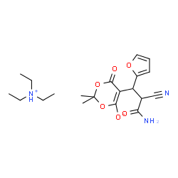 ChemSpider 2D Image | N,N-Diethylethanaminium 5-[3-amino-2-cyano-1-(2-furyl)-3-oxopropyl]-2,2-dimethyl-4-oxo-4H-1,3-dioxin-6-olate | C20H29N3O6