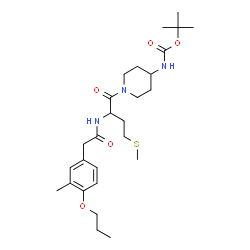 ChemSpider 2D Image | 2-Methyl-2-propanyl (1-{N-[(3-methyl-4-propoxyphenyl)acetyl]methionyl}-4-piperidinyl)carbamate | C27H43N3O5S