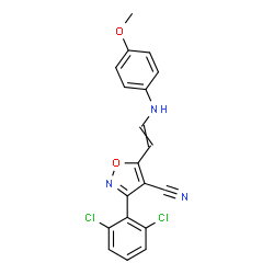 ChemSpider 2D Image | 3-(2,6-Dichlorophenyl)-5-{2-[(4-methoxyphenyl)amino]vinyl}-1,2-oxazole-4-carbonitrile | C19H13Cl2N3O2