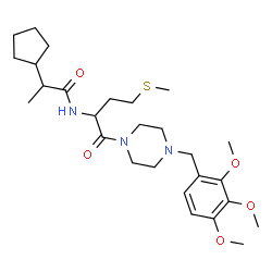 ChemSpider 2D Image | 2-Cyclopentyl-N-{4-(methylsulfanyl)-1-oxo-1-[4-(2,3,4-trimethoxybenzyl)-1-piperazinyl]-2-butanyl}propanamide | C27H43N3O5S