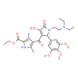 ChemSpider 2D Image | Ethyl 4-({1-[2-(diethylamino)ethyl]-4-hydroxy-5-oxo-2-(3,4,5-trimethoxyphenyl)-2,5-dihydro-1H-pyrrol-3-yl}carbonyl)-3,5-dimethyl-1H-pyrrole-2-carboxylate | C29H39N3O8