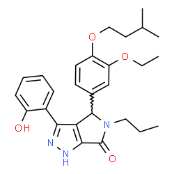 ChemSpider 2D Image | 4-[3-Ethoxy-4-(3-methylbutoxy)phenyl]-3-(2-hydroxyphenyl)-5-propyl-4,5-dihydropyrrolo[3,4-c]pyrazol-6(1H)-one | C27H33N3O4
