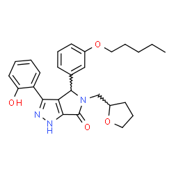 ChemSpider 2D Image | 3-(2-Hydroxyphenyl)-4-[3-(pentyloxy)phenyl]-5-(tetrahydro-2-furanylmethyl)-4,5-dihydropyrrolo[3,4-c]pyrazol-6(1H)-one | C27H31N3O4