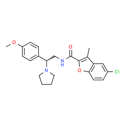 ChemSpider 2D Image | 5-Chloro-N-[2-(4-methoxyphenyl)-2-(1-pyrrolidinyl)ethyl]-3-methyl-1-benzofuran-2-carboxamide | C23H25ClN2O3