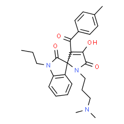 ChemSpider 2D Image | 1'-[3-(Dimethylamino)propyl]-4'-hydroxy-3'-(4-methylbenzoyl)-1-propylspiro[indole-3,2'-pyrrole]-2,5'(1H,1'H)-dione | C27H31N3O4