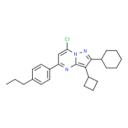 ChemSpider 2D Image | 7-Chloro-3-cyclobutyl-2-cyclohexyl-5-(4-propylphenyl)pyrazolo[1,5-a]pyrimidine | C25H30ClN3