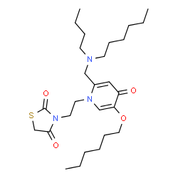 ChemSpider 2D Image | 3-{2-[2-{[Butyl(hexyl)amino]methyl}-5-(hexyloxy)-4-oxo-1(4H)-pyridinyl]ethyl}-1,3-thiazolidine-2,4-dione | C27H45N3O4S