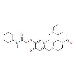 ChemSpider 2D Image | 2-({6-[(4-Acetyl-1-piperazinyl)methyl]-1-[2-(diethylamino)ethyl]-4-oxo-1,4-dihydro-3-pyridinyl}oxy)-N-cyclohexyl-N-methylacetamide | C27H45N5O4