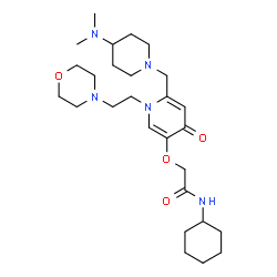 ChemSpider 2D Image | N-Cyclohexyl-2-[(6-{[4-(dimethylamino)-1-piperidinyl]methyl}-1-[2-(4-morpholinyl)ethyl]-4-oxo-1,4-dihydro-3-pyridinyl)oxy]acetamide | C27H45N5O4