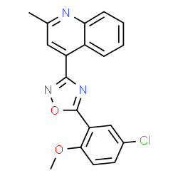 ChemSpider 2D Image | 4-[5-(5-Chloro-2-methoxyphenyl)-1,2,4-oxadiazol-3-yl]-2-methylquinoline | C19H14ClN3O2