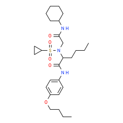 ChemSpider 2D Image | N-(4-Butoxyphenyl)-N~2~-[2-(cyclohexylamino)-2-oxoethyl]-N~2~-(cyclopropylsulfonyl)norleucinamide | C27H43N3O5S