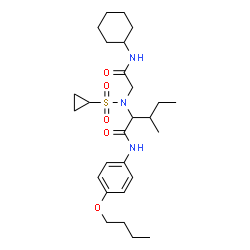 ChemSpider 2D Image | N-(4-Butoxyphenyl)-N~2~-[2-(cyclohexylamino)-2-oxoethyl]-N~2~-(cyclopropylsulfonyl)isoleucinamide | C27H43N3O5S