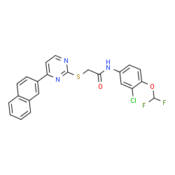 ChemSpider 2D Image | N-[3-Chloro-4-(difluoromethoxy)phenyl]-2-{[4-(2-naphthyl)-2-pyrimidinyl]sulfanyl}acetamide | C23H16ClF2N3O2S