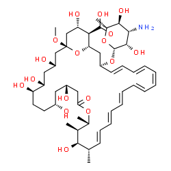 ChemSpider 2D Image | (1R,3S,5R,6R,9R,11R,15S,16R,17R,18S,19E,21E,23E,25E,27Z,29E,31E,33R,35S,36R,37S)-33-[(3-Amino-3,6-dideoxy-beta-D-mannopyranosyl)oxy]-3,5,6,9,11,17,37-heptahydroxy-1-methoxy-15,16,18-trimethyl-13-oxo-1
4,39-dioxabicyclo[33.3.1]nonatriaconta-19,21,23,25,27,29,31-heptaene-36-carboxylic acid | C48H75NO17