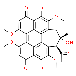 ChemSpider 2D Image | (1S,2S)-1-Acetyl-2,5,12-trihydroxy-4,8,9,13-tetramethoxy-2-methyl-2,3-dihydro-1H-cyclohepta[ghi]perylene-6,11-dione | C30H26O10