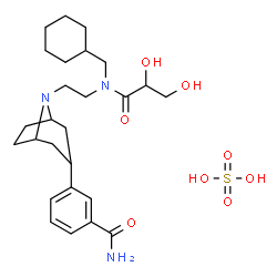 ChemSpider 2D Image | 3-(8-{2-[(Cyclohexylmethyl)(glyceroyl)amino]ethyl}-8-azabicyclo[3.2.1]oct-3-yl)benzamide sulfate (1:1) | C26H41N3O8S