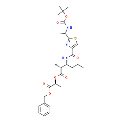 ChemSpider 2D Image | (2S)-1-(Benzyloxy)-1-oxo-2-propanyl (2R,3R)-2-methyl-3-[({2-[(1S)-1-({[(2-methyl-2-propanyl)oxy]carbonyl}amino)ethyl]-1,3-thiazol-4-yl}carbonyl)amino]hexanoate | C28H39N3O7S