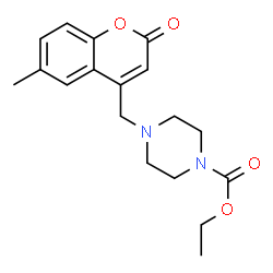 ChemSpider 2D Image | Ethyl 4-[(6-methyl-2-oxo-2H-chromen-4-yl)methyl]-1-piperazinecarboxylate | C18H22N2O4