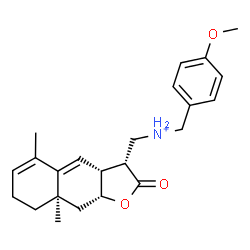 ChemSpider 2D Image | [(3R,3aR,8aR,9aR)-5,8a-Dimethyl-2-oxo-2,3,3a,7,8,8a,9,9a-octahydronaphtho[2,3-b]furan-3-yl]-N-(4-methoxybenzyl)methanaminium | C23H30NO3
