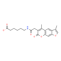 ChemSpider 2D Image | 6-{[(3,5-Dimethyl-7-oxo-7H-furo[3,2-g]chromen-6-yl)acetyl]amino}hexanoate | C21H22NO6